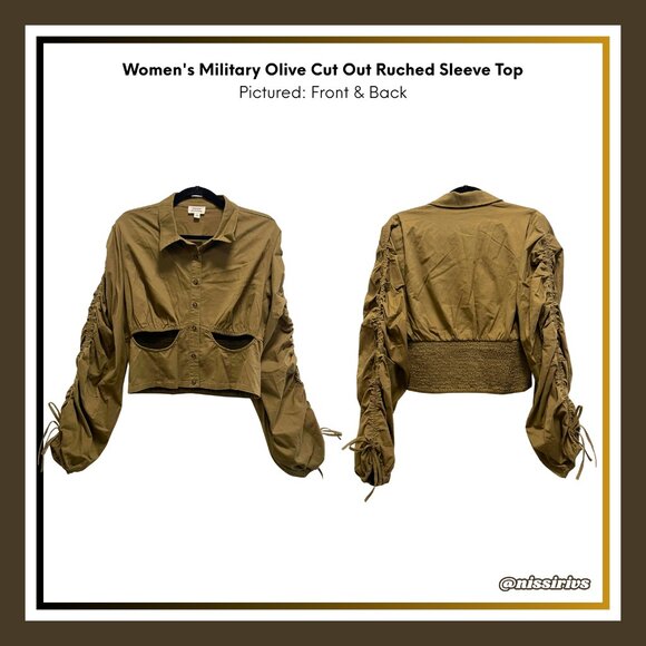 Women's Military Cut-Out Ruched Sleeve Top by @bhampton x The Drop (Size: Large) - Picture 3 of 4